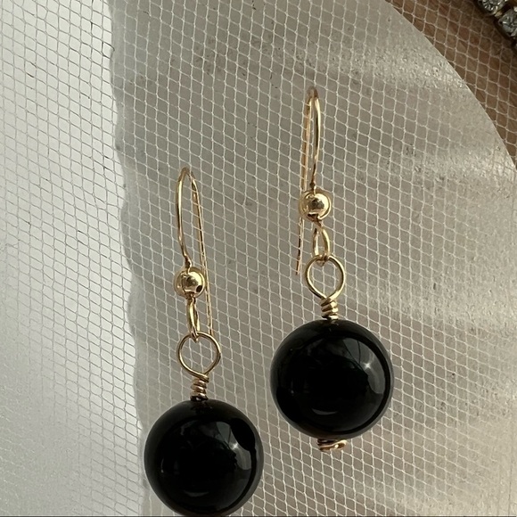 Artisan Black Onyx and 14K Gold Filled Earrings - Picture 4 of 13